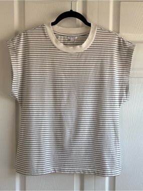 Pistola White Black Stripe Boxy Tshirt Top M Grunge Coastal Quiet Luxury Preppy